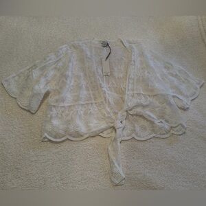 NWT Rachel Zoe White Lace Tie-Front Blouse OS